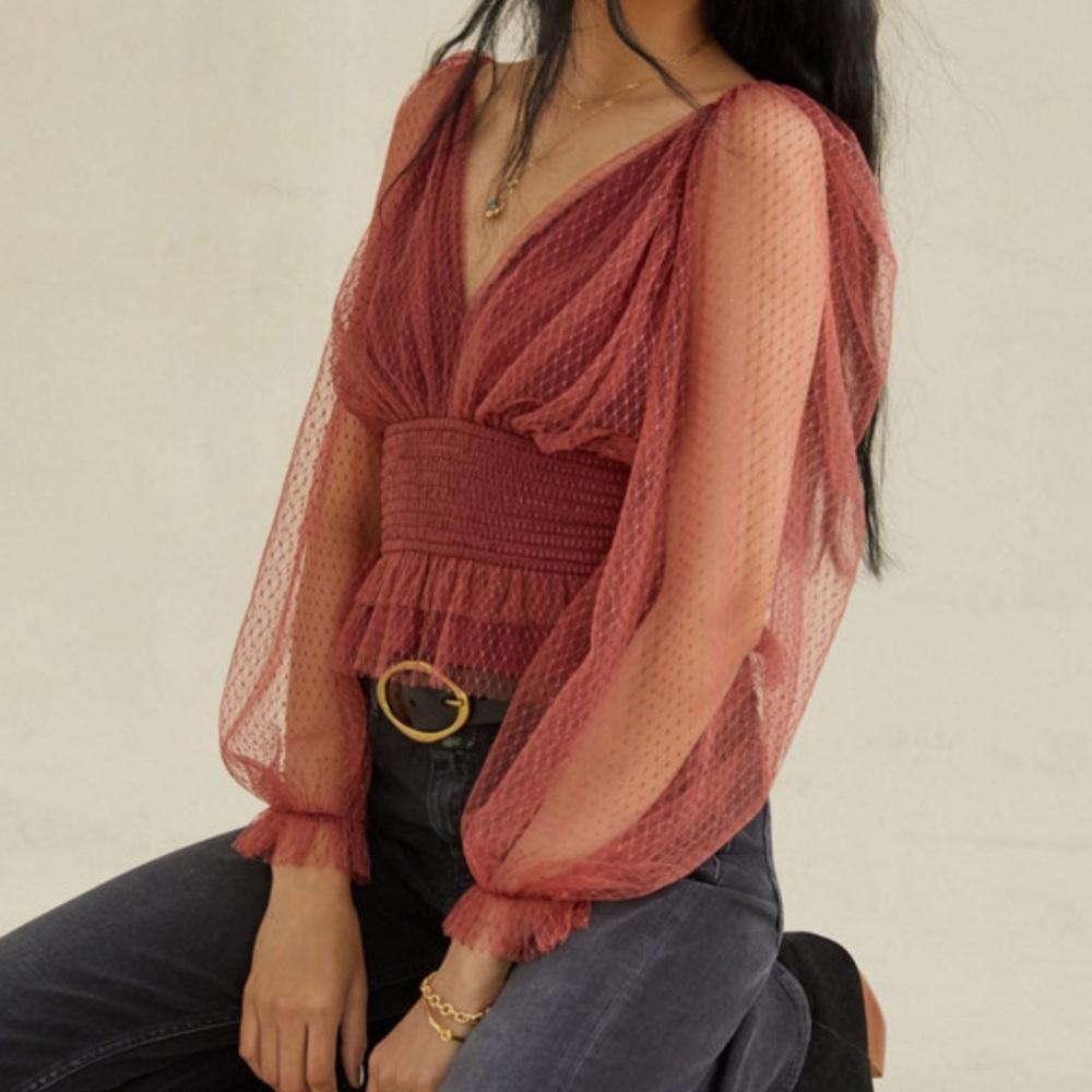 Anthropologie En Elly- Tulle Peplum V-neck Blouse in 3X